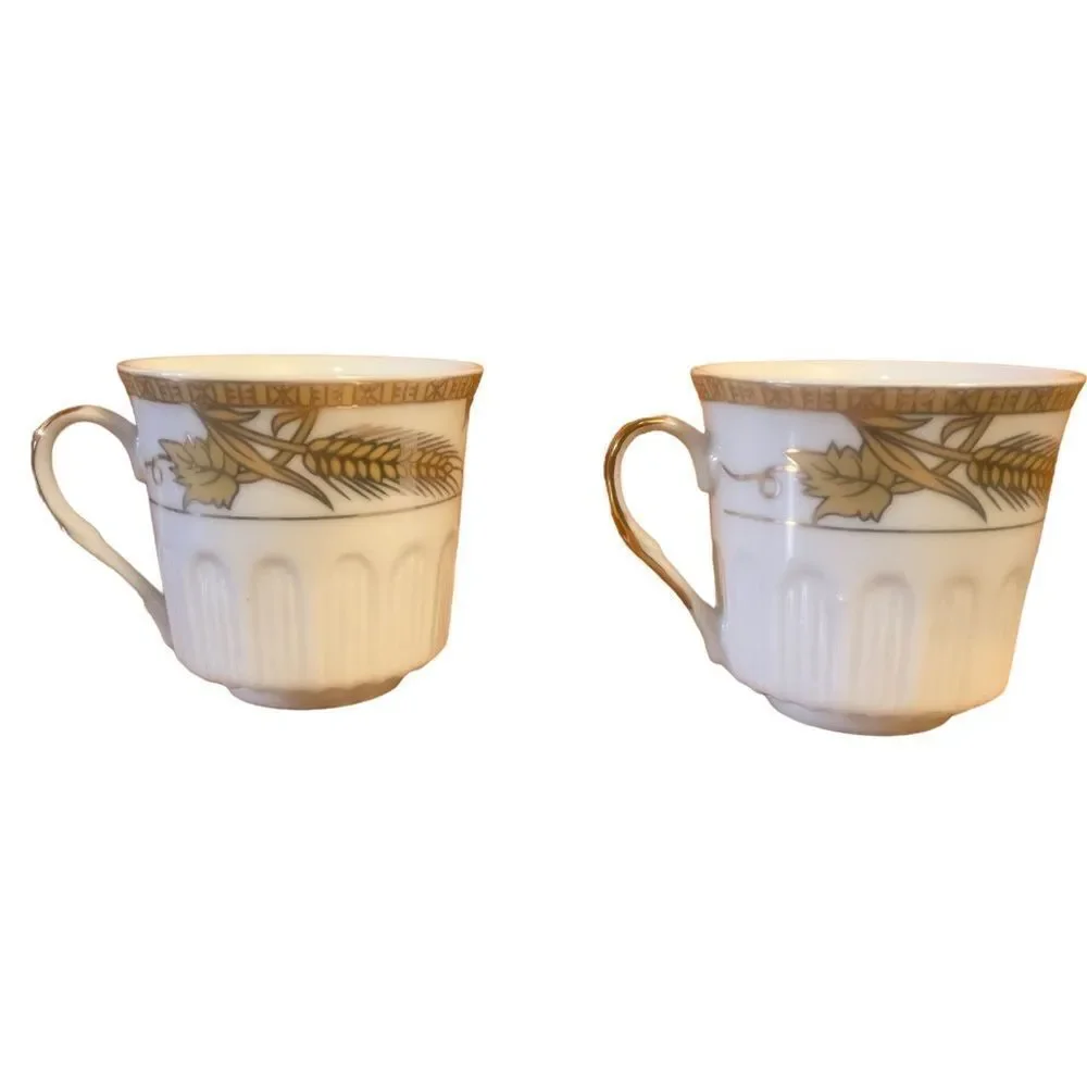 Set of 2 Euro Idea Porcelain Tea Cup Coffee Mug Gold Trim Grain 3” (6884)